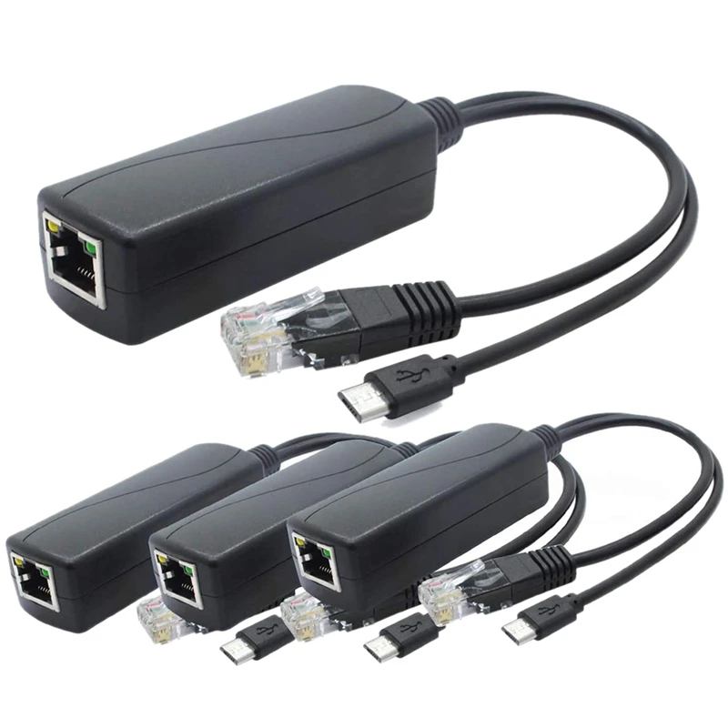 

4-Pack 5V Poe Splitter, 48V To 5V 2.4A Adapter With Micro-USB Plug, For IP Camera,Tablets,For Raspberry Pi And More