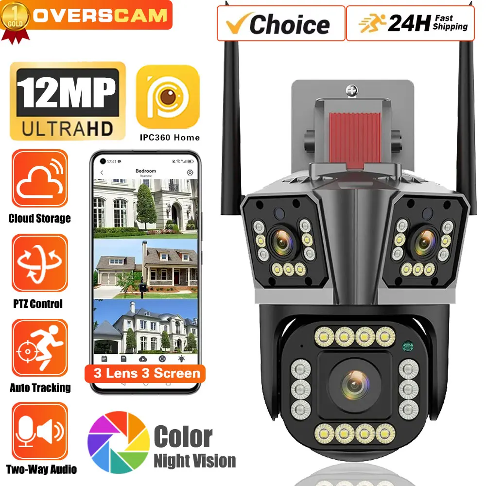 

6K 12MP WiFi Outdoor Triple Lens Triple Screen Security Mobile Body Detection Outdoor IP CCTV Survalance Cameras IPC360 Home