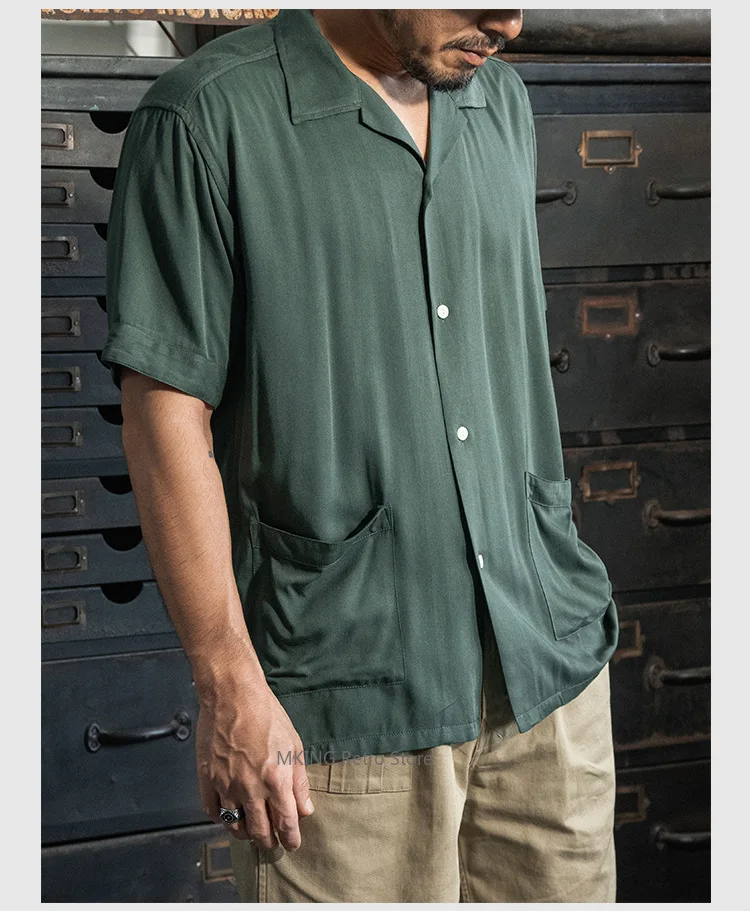 

NON STOCK Men's Casual Solid Color Short Sleeve Shirt_Hawaiian Vacation Cuban Collar Half Sleeve Shirt