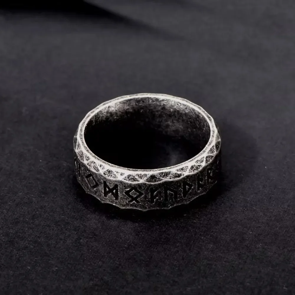 Punk Vintage Viking Runes Stainless Steel Rings Gothic Retro Men's Jewelry Fashion Norse Mythology Steel Ring For Gift Wholesale