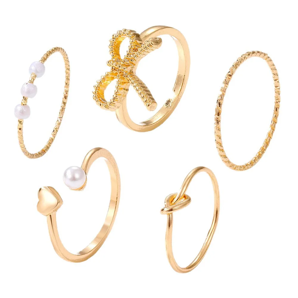 مجموعة مجوهرات الأزياء النسائية عبر الحدود - مجموعة قلادة وسوار وخاتم وأقراط مطلية بالذهب