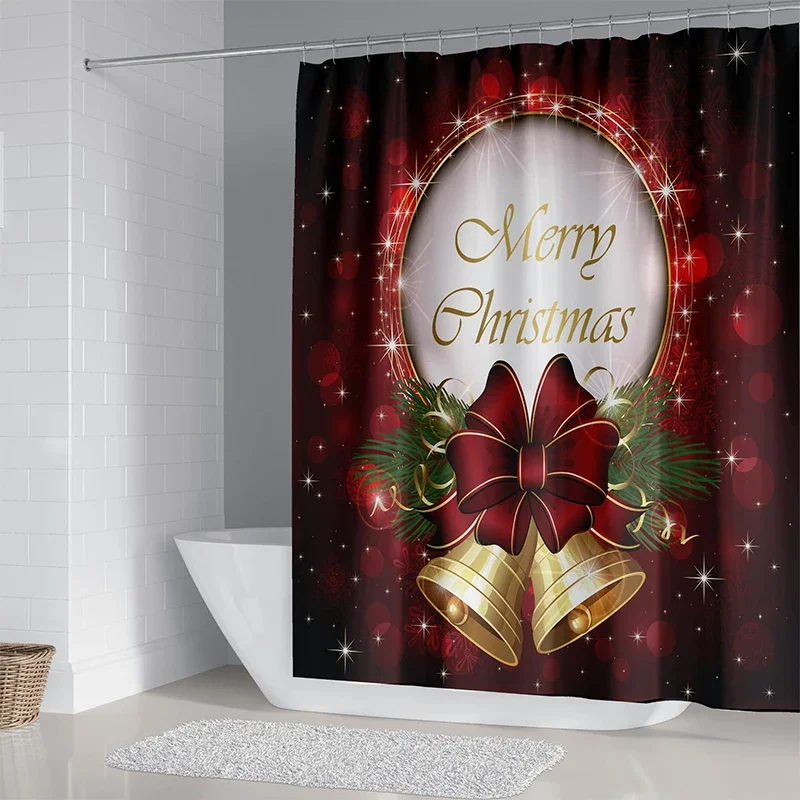 

Christmas Shower Curtain Autumn Winter Holiday Farm Snowman Santa Claus Christmas Tree Farmhouse Christmas Balls Bathroom Decor