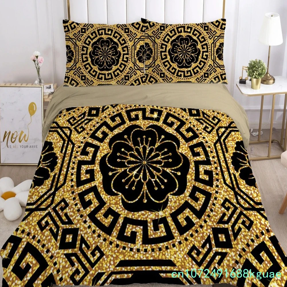 Golden Luxury Bedding Set For Bohemian High-grade Luxurious 100% Hot Duvet Cover Sets Queen Size Double Boho Bed Linens Set