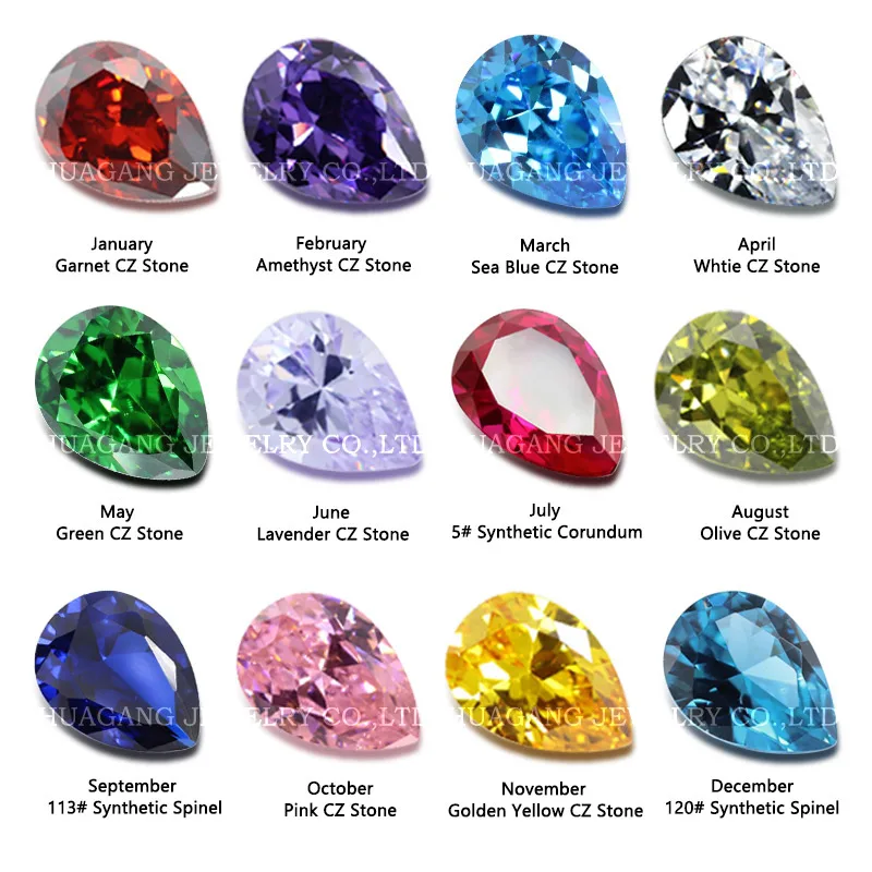 12 birthstone colors  Multicolor Pear Shape   Loose  Stones Synthetic Gems Beads For Jewelry