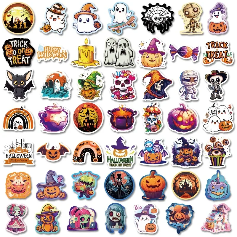 50PCS/300PCS Cute Halloween Doodle Decoration Stickers Reaper Pumpkin Skeleton Doodle Horror Holiday Celebration Stickers