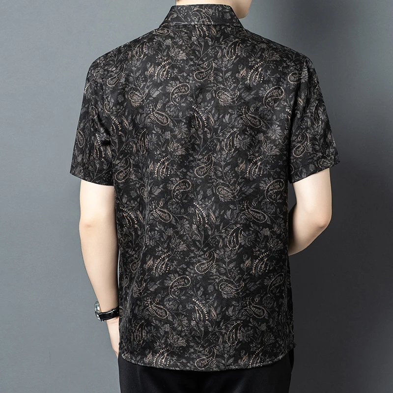 National Style Premium Shirts For Men Short Sleeve Real Silk 100% Summer Top Quality Lightweight Skin-Friendly Camisas De Hombre