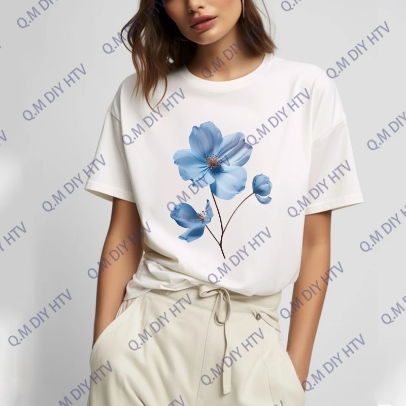 Elegant Floral Branch Heat Transfer Decal, Featuring Cherry Blossoms, Daisies, and Dandelions, for DIY Women's Clothing Stickers