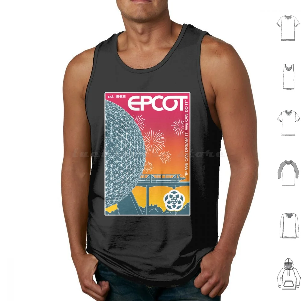 Center ( Retro Rainbow ) Tank Tops Vest Sleeveless Harmonius Fireworks Orange Center Logo Logo Spaceship Earth Geodesic