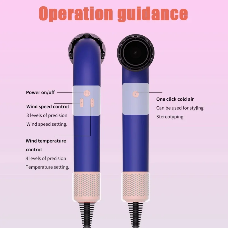 1400Wハイパワーヘアドライヤー、髪を素早く乾かす、軽量ボディ、低騒音、さまざまなタイプのエアノズルが付属しています。