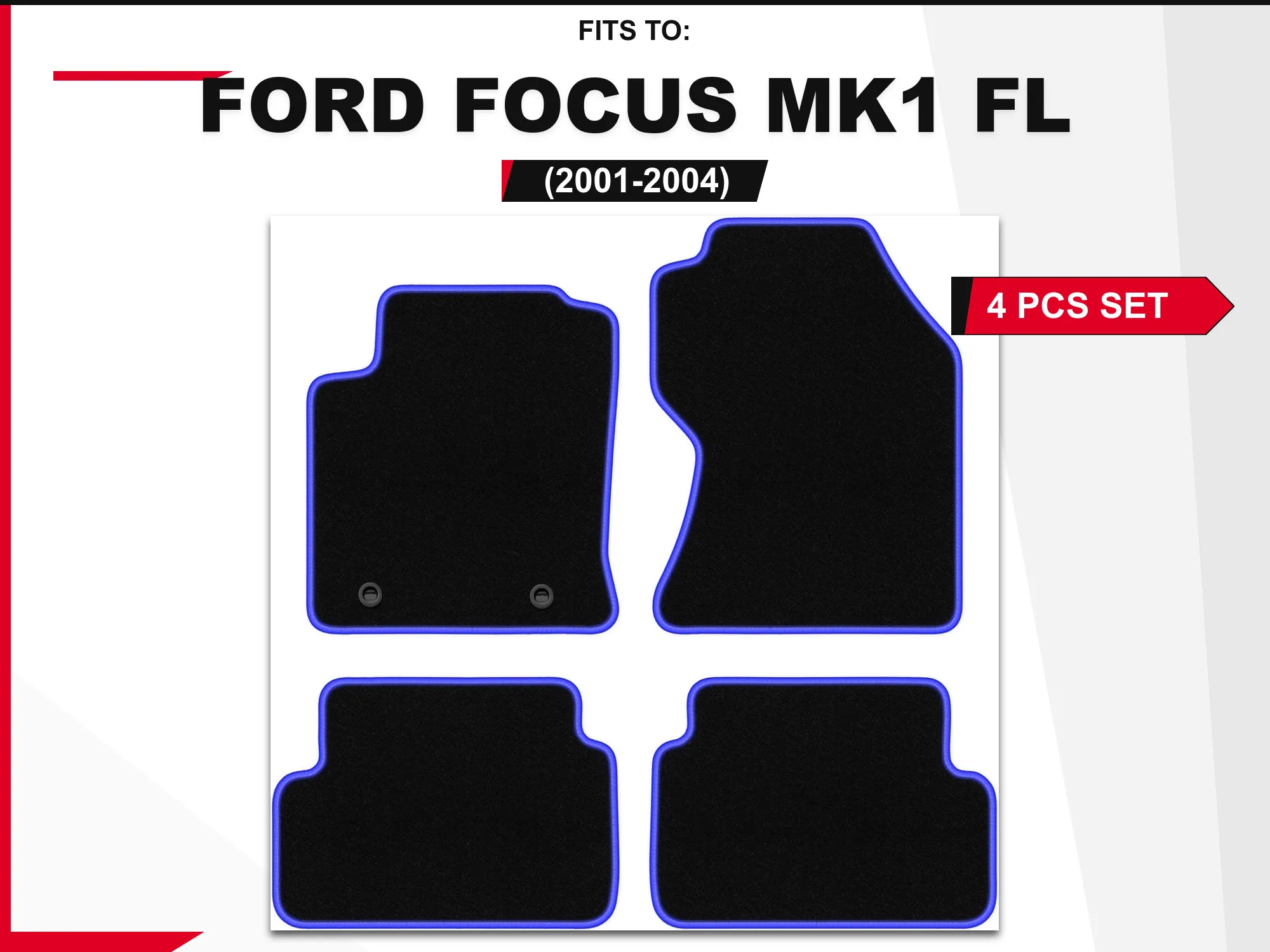Tapis en velours pour Ford Focus MK1 FL 2001-2004, ensemble de revêtements de sol de voiture assortis noir et bleu