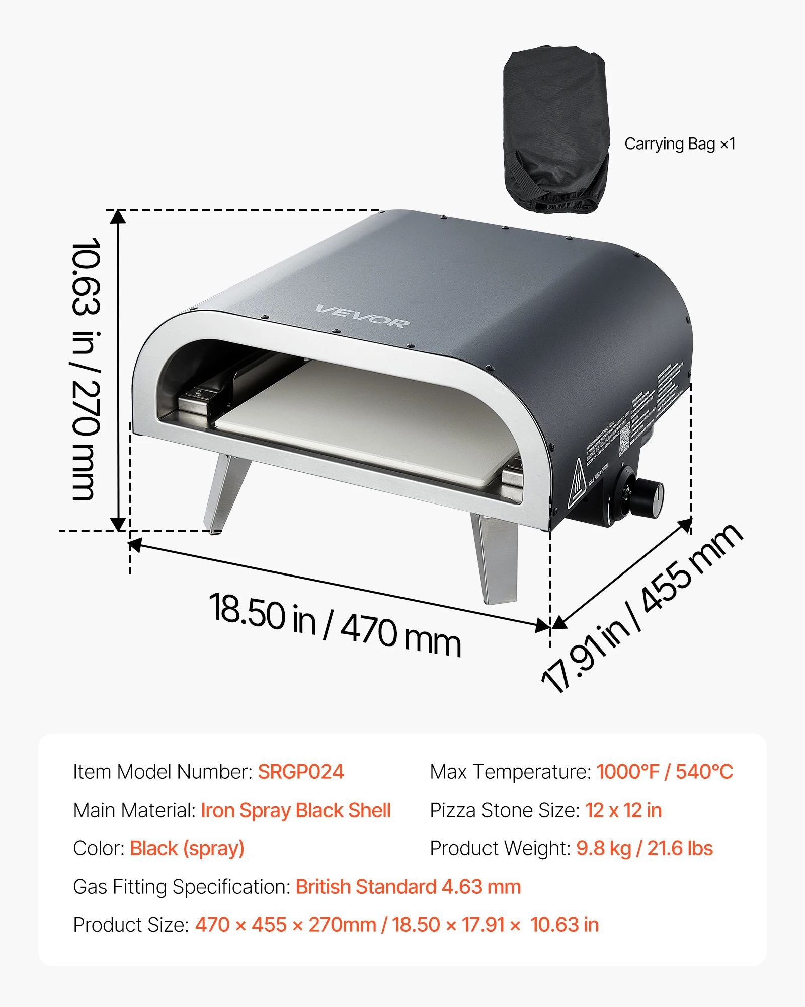 SucceBuy 12 16 inch Propane Buitenpizzaoven Gas Pizza Maker Draagbare Pizzaoven met Verdikte Pizzasteen voor Patio Kamperen