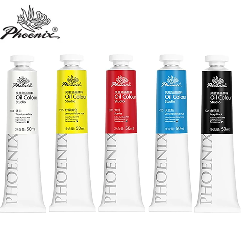 مجموعة طلاء زيتي من فونيكس ستوديو - 5 ألوان × 50 مل / 1.69 أونصة سائلة مجموعة قيمة رائعة - دهانات فنية احترافية تعتمد على الزيت للرسم #1