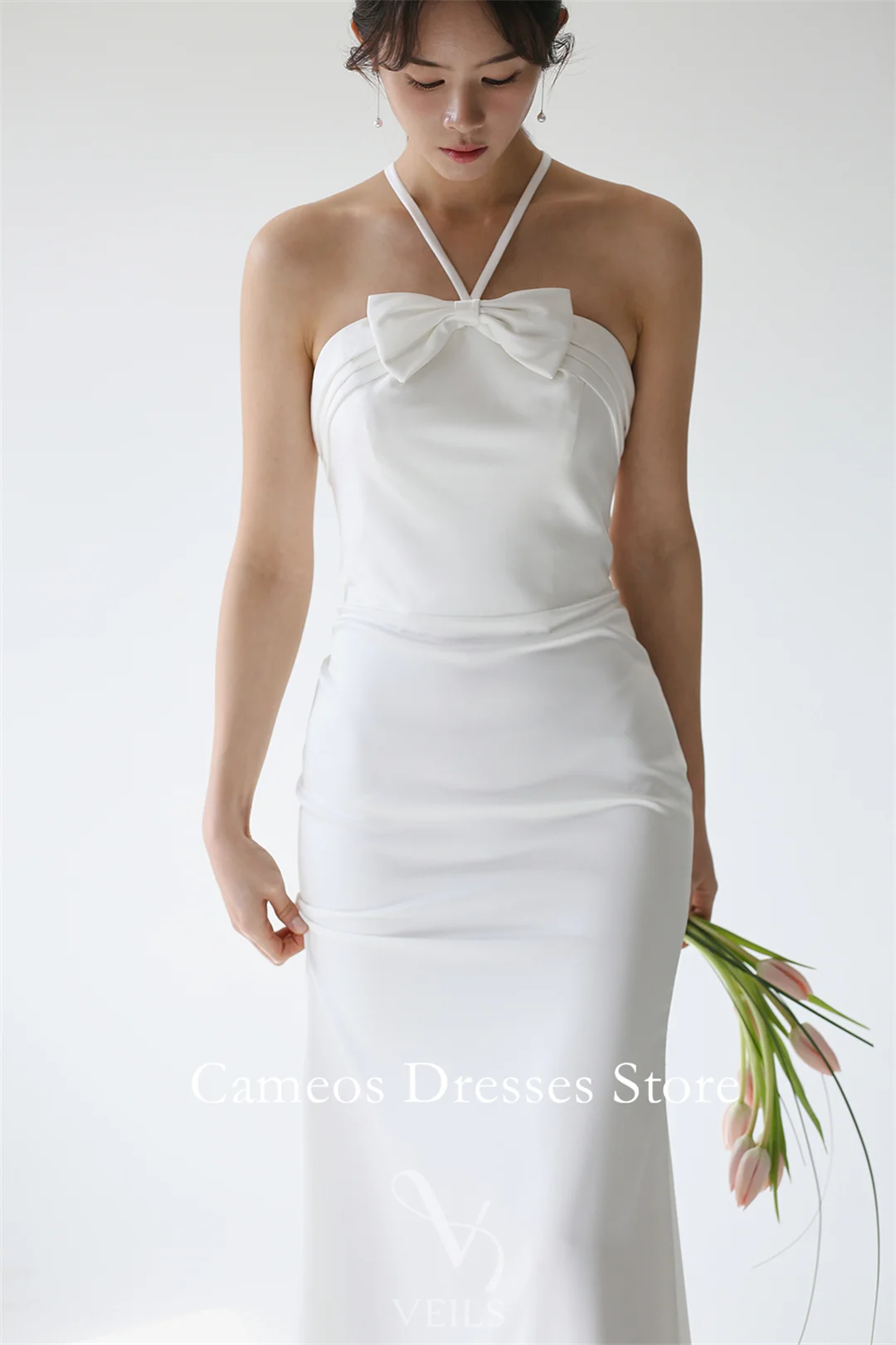 SONDR Maßgeschneiderte Neckholder Ärmellose Brautkleider Meerjungfrau Satin Criss-Cross Korea Bräute Kleider Frauen Brautkleider