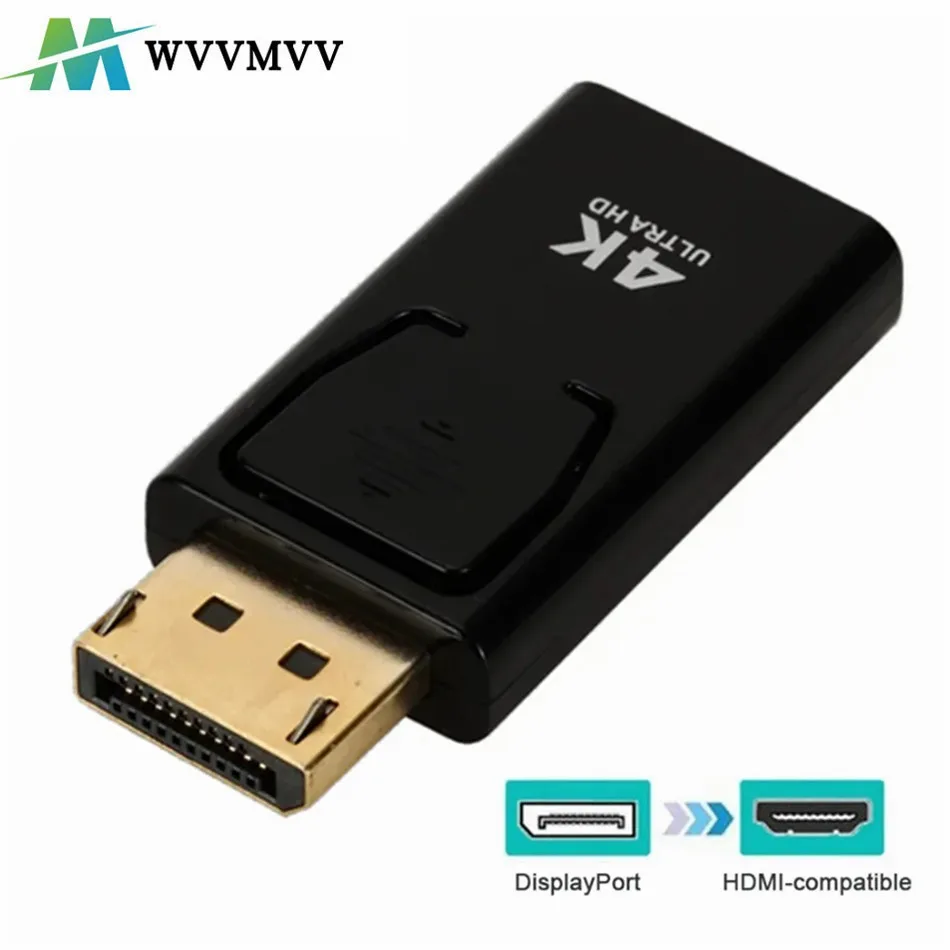 WvvMvv 4K DisplayPort to HDMI-compatible Adapter Cable 1080P DP to HDMI-compatible Video Audio Converter For PC TV Laptop