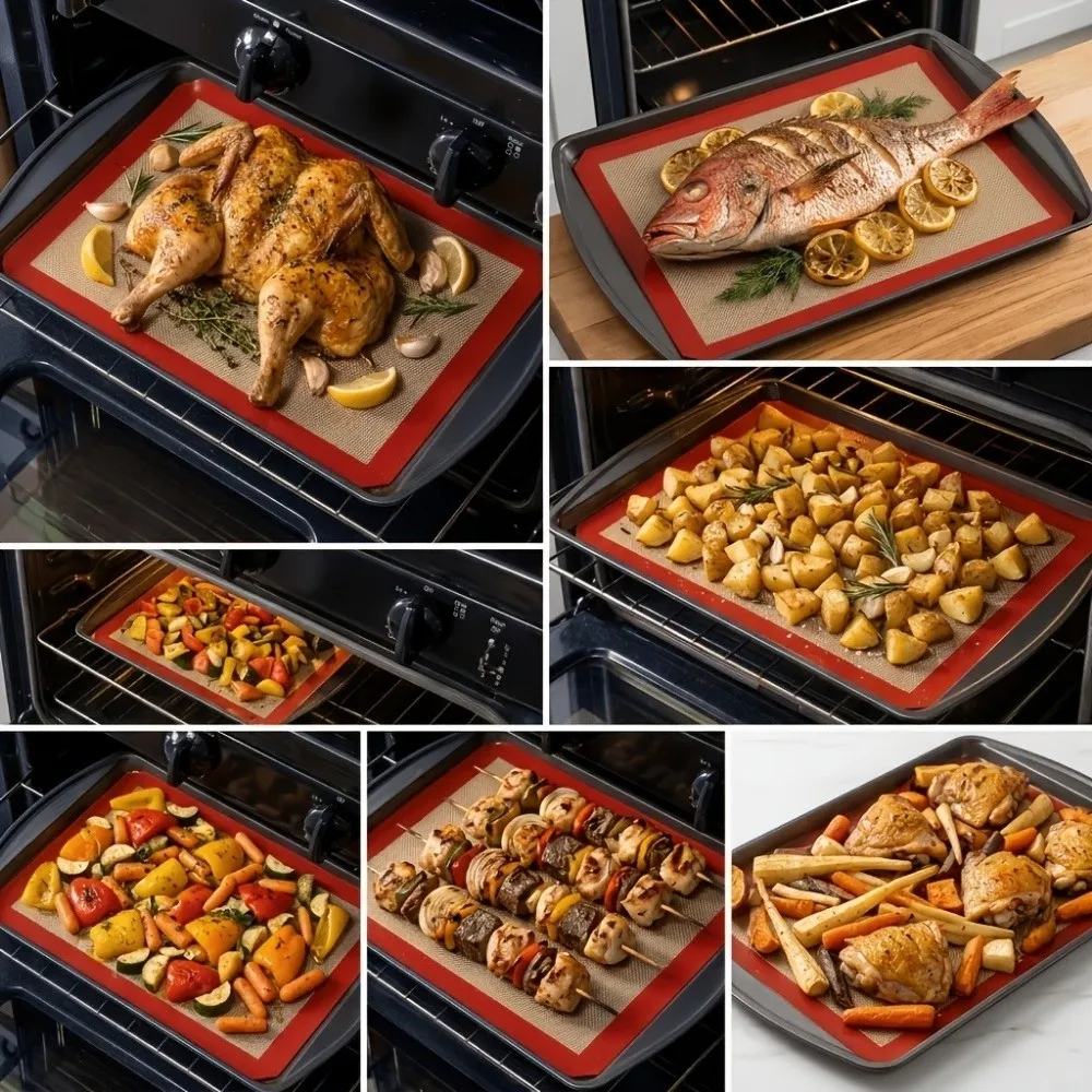 Easy Clean Heat Resistant Silicone Baking Mat Leak-proof Snap Lock Non-Stick Baking Tray Thickened Reusable Oven Line Air Fryer