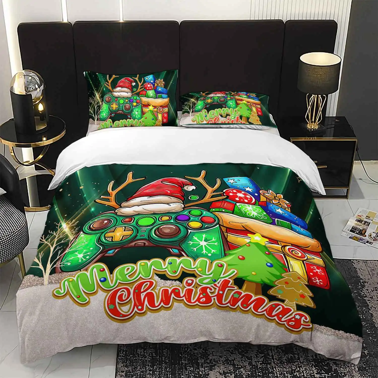 

3pcs Merry Christmas Gamer Bedding Duvet Cover Set Christmas Gamer Bedding Quilt Set Christmas Theme Bed Quilt Set Holiday Gamer
