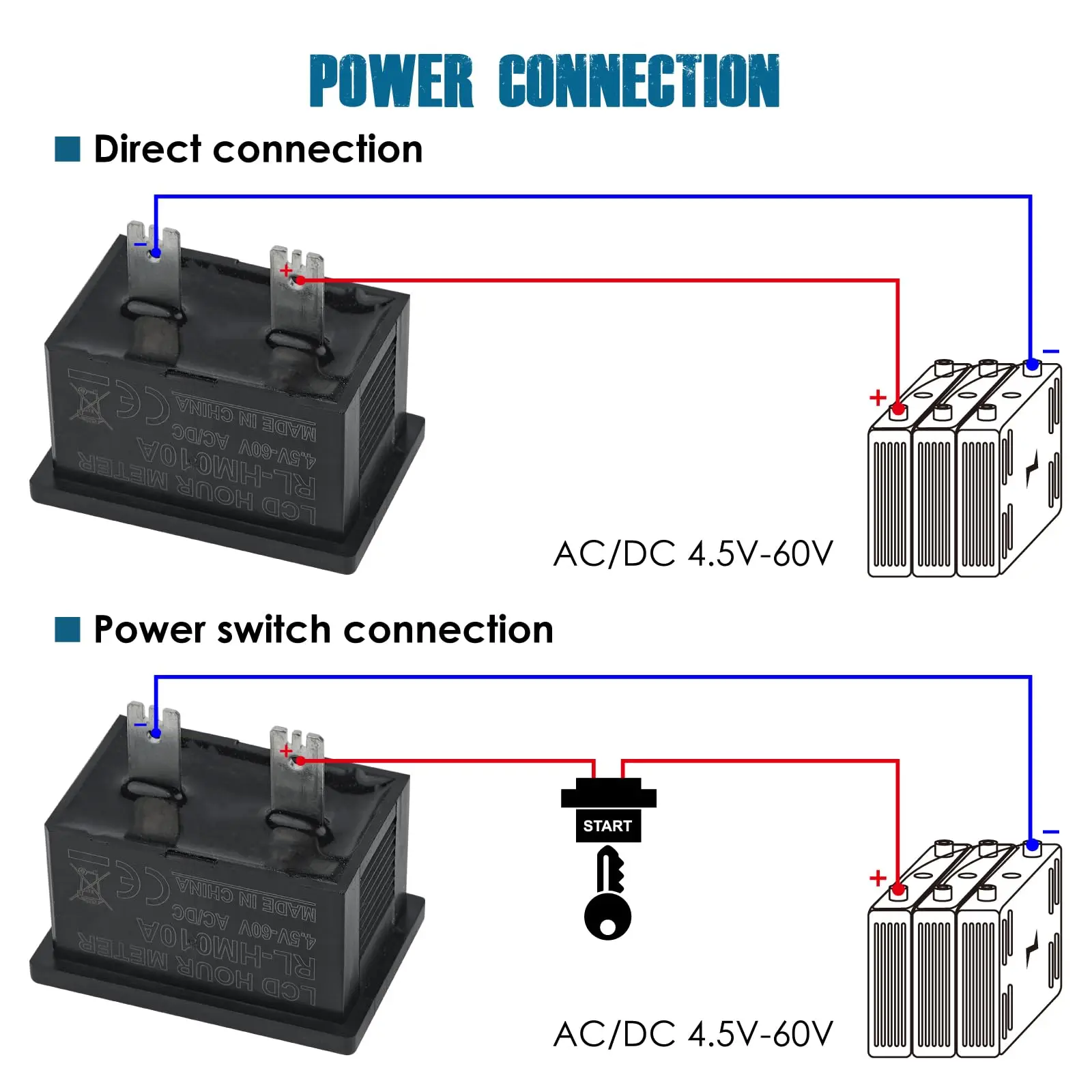 Waterproof Digital Hour Meter Hour Meter Counter Powered Engine For DC 4.5V 12V 24V 36V 40V 60V RL-HM010A