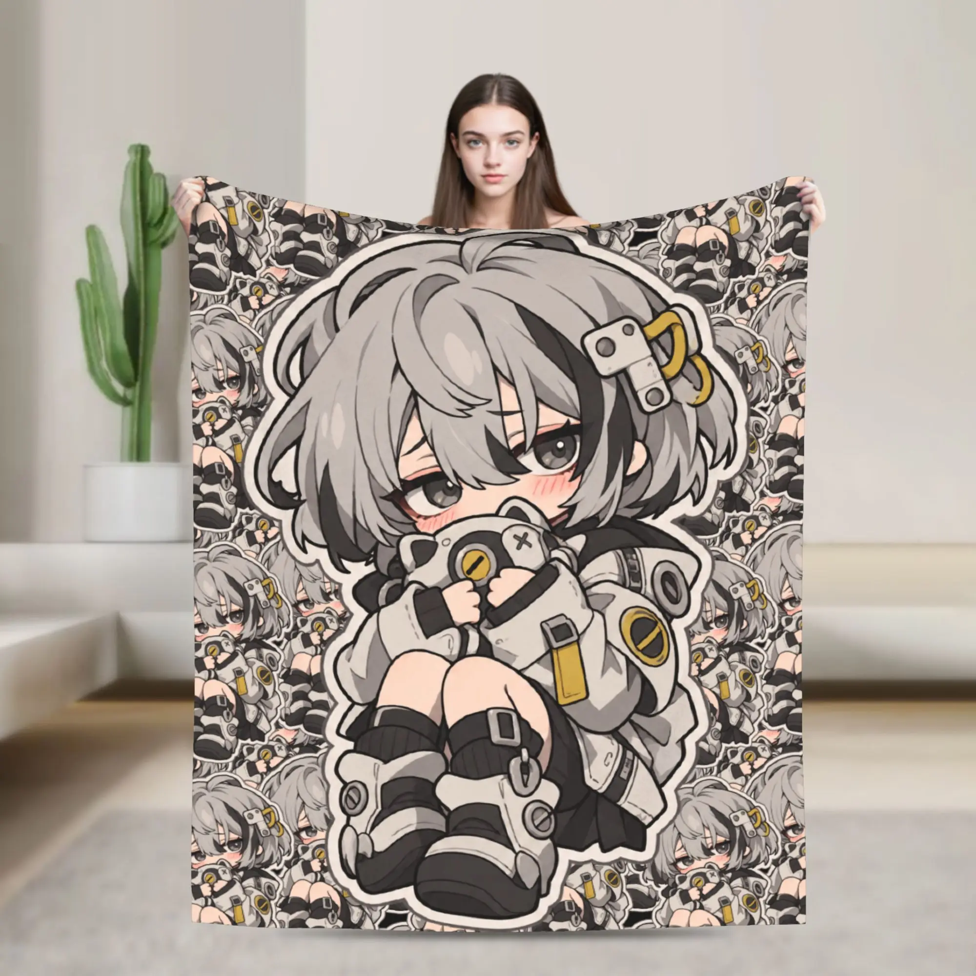 Soft Blanket Travel GACHIAKUTA Gray Haired Child Neutral Pose Chibi Throw Blanket Flannel Bedspread For Bedroom Sofa Bed Cover