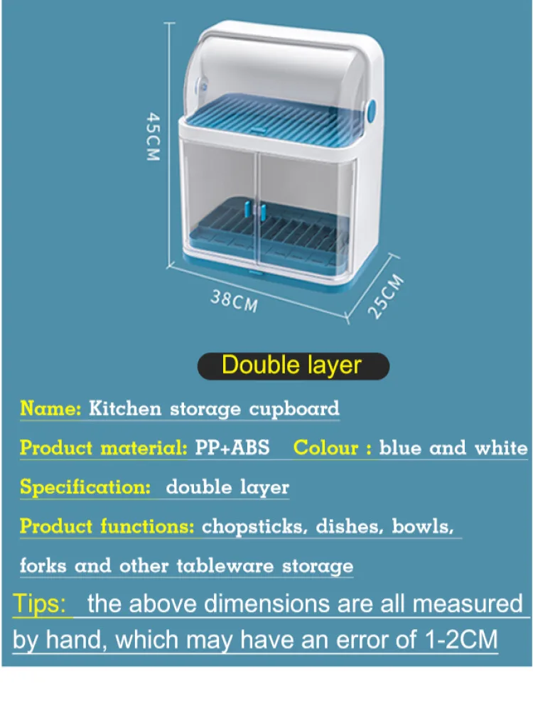 Chopsticks Organizer Kitchen Double Dish Rack with Lid for Cutlery Loading Dish Plate Drainage Shelf Plastic Dish Cabinet