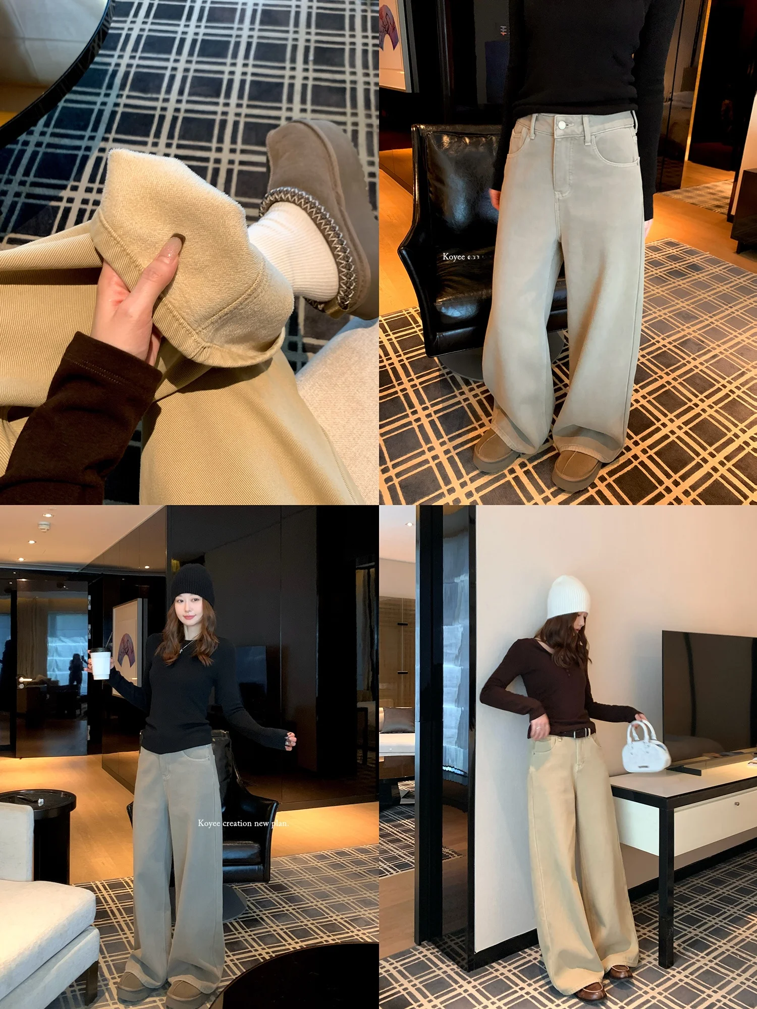 

Джинсы женские Kong ain Straight Leg с флисовой подкладкой, осенне-зимние, повседневные, с высокой талией, свободные, широкие, утягивающие