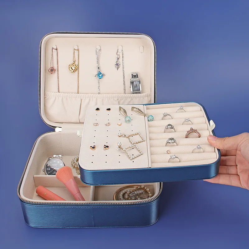 New Jewelry Box Portable Portable Portable Earrings Necklace Jewelry Storage Box Large Capacity Jewelry Storage Box