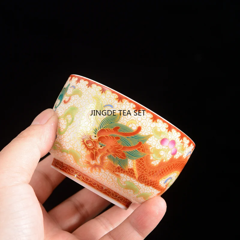 1pcs Ceramic Golden Dragon and Phoenix Master Cup Cloisonn É Large Tea Cup Kung Fu Tea Set  150ml