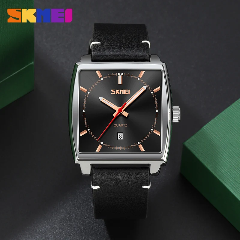 SKMEI 9316 Top Brand Square Men\'s Quartz Watches Business Waterproof Clock Leather Strap Wristwatches For Men Relogio Masculino