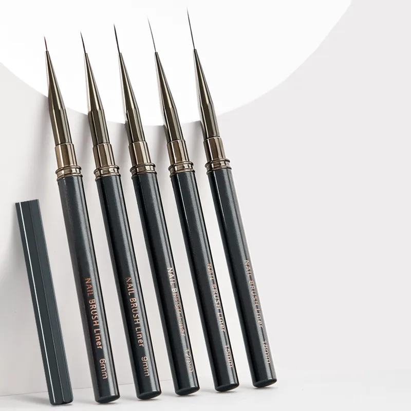 พู่กันเพ้นท์ลายเส้น ขนาด 6/9/12/15/18 มม. ด้ามจับสีดำ สำหรับงานศิลปะ วาดเส้น ลายเส้น ดอกไม้  ใช้กับเจลยูวีได้