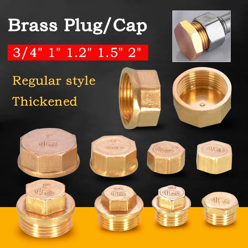 Female/Male Thread Brass Pipe Hex Head Brass Stopper/End Cap/Plug Plumbing Fitting Connector Faucet Adapter 3/4