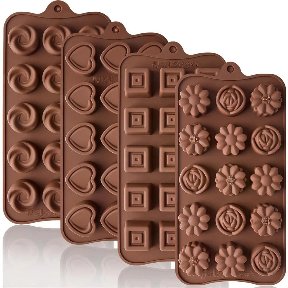 

4Pack Chocolate Flower Molds Reusable Silicone Cake Chocolate Candy Fondant Mold Durable Rose Floral Mould for Baker Ice Butter