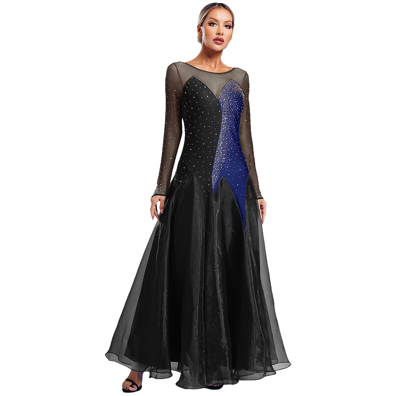 Vestido largo lírico para mujer, ropa de baile moderna para vals, Tango, actuación, vestidos de baile de salón, Ropa de baile con diamantes de imitación brillantes