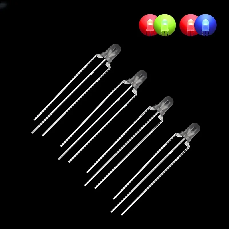 50pcs/lot 3MM Round Clear / Fog Two Colors Common Anode /Cathode LED Red & Green / Blue Bi-Color 3 Pins Light Emitting Diode