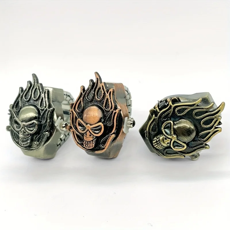 

Skeleton Ghost Head Anime Series Ring Watch, Student Fire Head Same Style Retro, Small and Popular, Time Checking Ring Watch