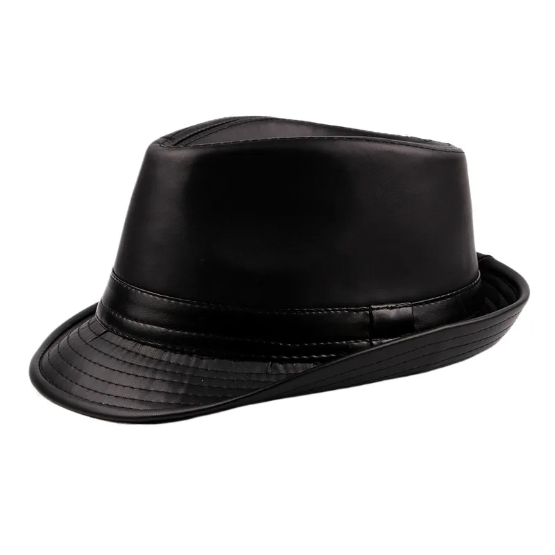 

2020 Autumn And Winter New Pu Leather Hat Light Board Fashion British Simple Retro Cap Men's Fedora Hat Fashion