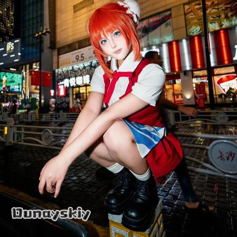 

Dunayskiy*Cosplay Anime Gintama X Cafe Collaboration: Kagura's Yorozuya Cafe Outfit Theme Work Suits Red JK Uniform Halloween