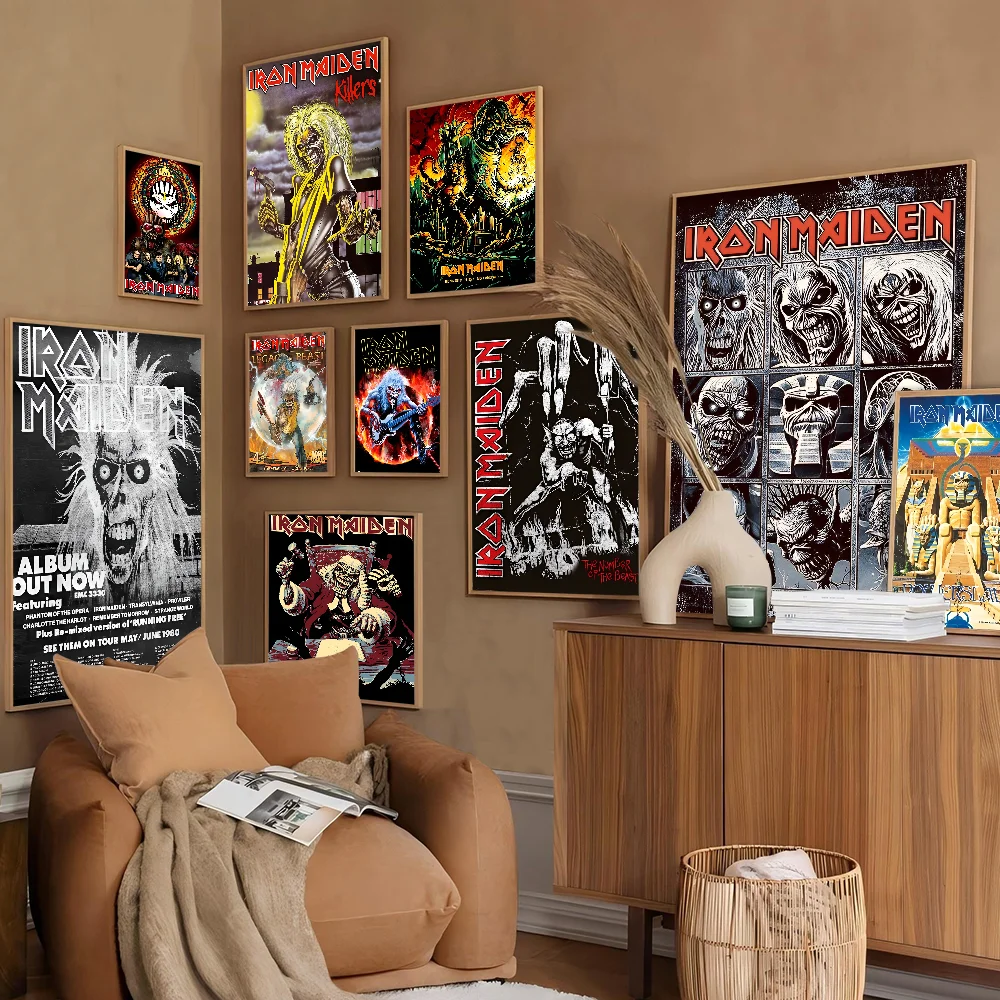 ملصقات الفيلم الكلاسيكي Band I-Iron M-Maiden، ملصق ورقي مقاوم للماء، ملصقات جدار فنية لتزيين القهوة والبار #3