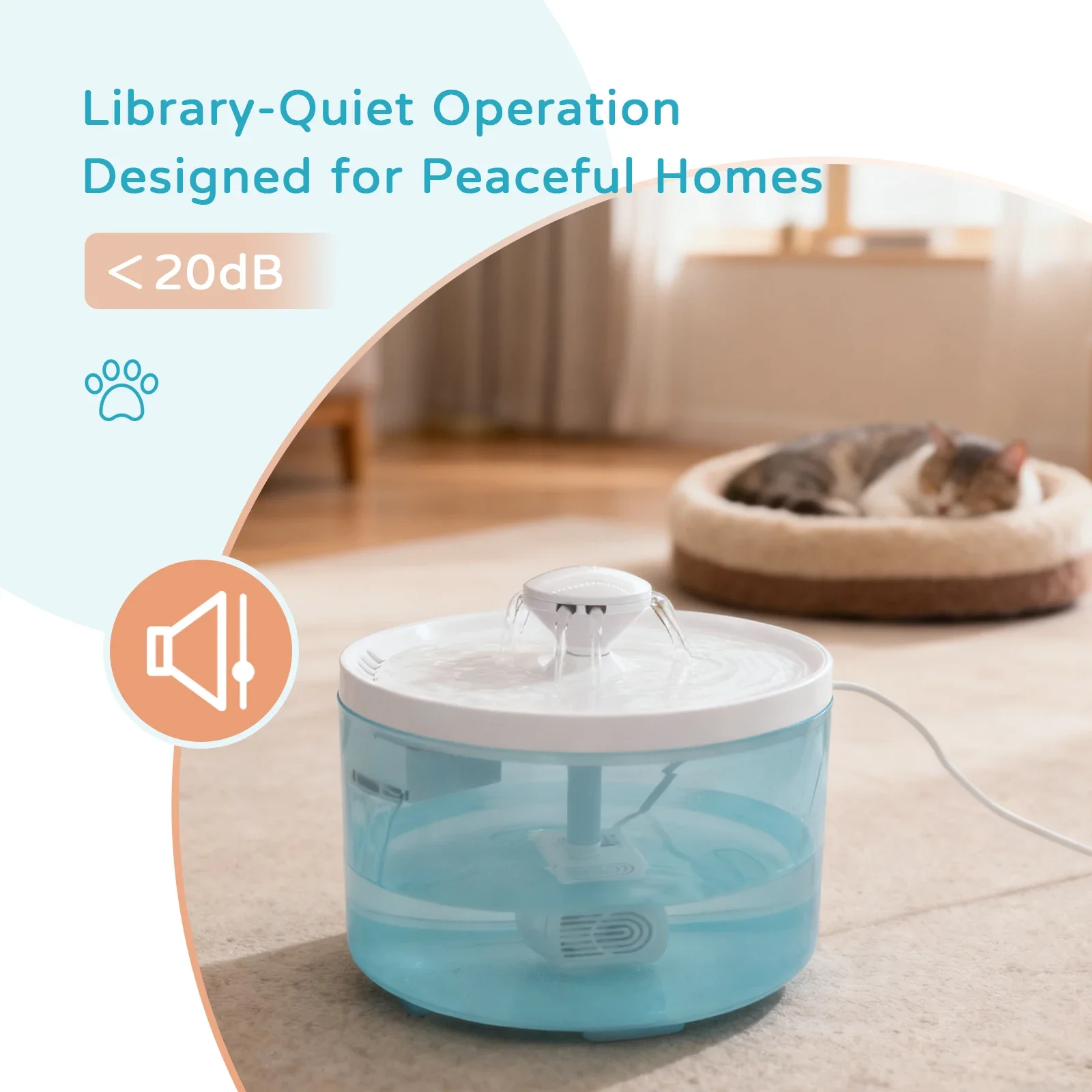 نافورة مياه للقطط، 1.8 لتر/60.87 أونصة، موزع مياه للحيوانات الأليفة، هادئ للغاية، مع فلتر - مناسبة للقطط والكلاب الصغيرة