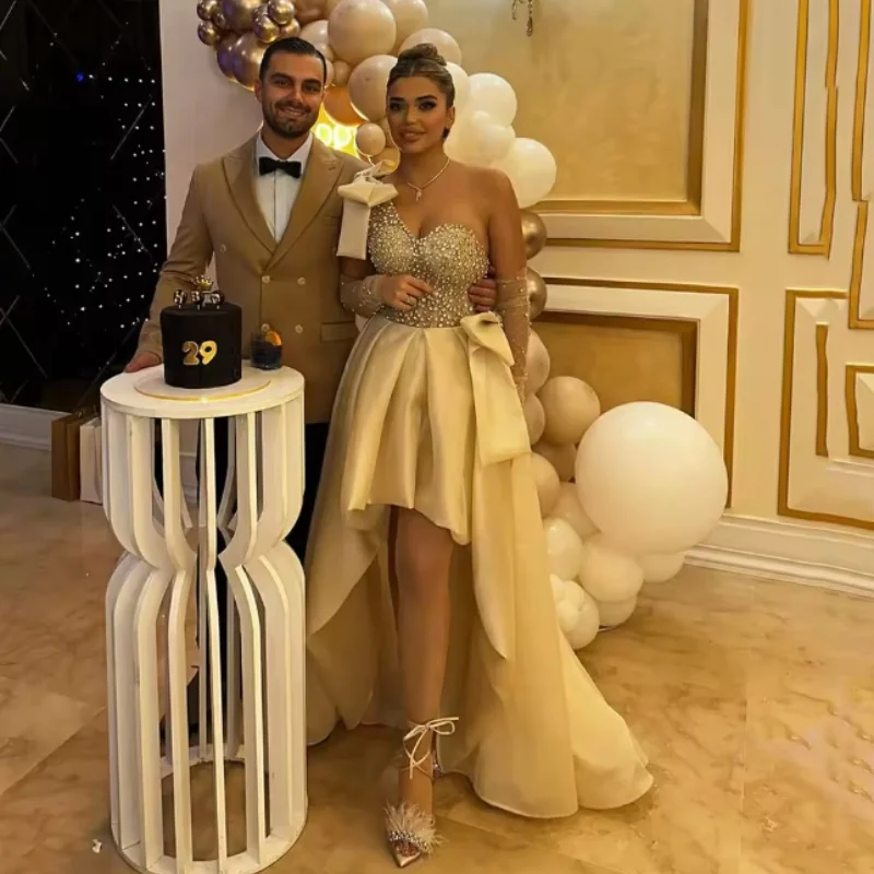 

Champagne Prom Dress One Shoulder Sleeveless A-Line Evening Dresses Puffy Birthday Party Gown Customized فساتين سهرات