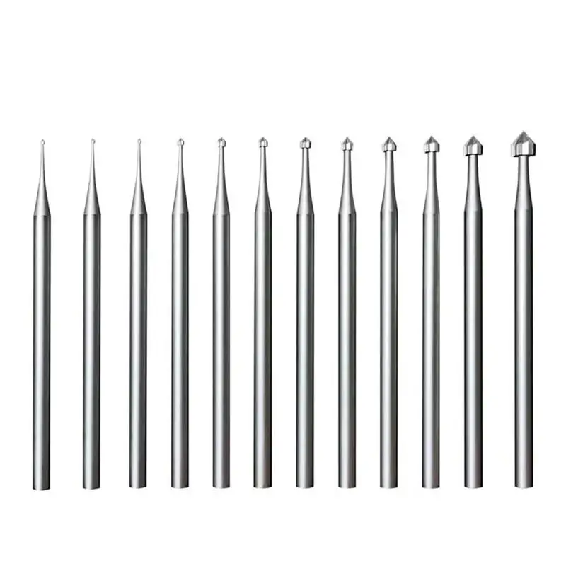 AB33-12 Pcs Cylinder-Cone Shape Carving Burr Sets, 3/32 Inch Shank Jewelry Making Stone Setting Burs For Lapidary Easy Install