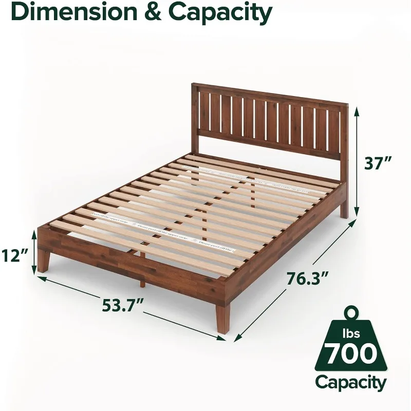 Vivek-Deluxe Plataforma De Madeira Cama Quadro Com Cabeceira, Suporte De Madeira Slat, Nenhuma Caixa De Primavera Necessária, Fácil Montagem