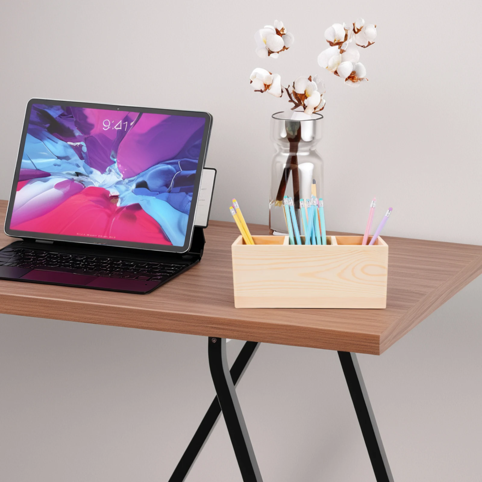 

Multifunctional 3 Compartment Desk Organizer Pencil Holder Makeup Brush Storage Box Remote Control Caddy Vanity Accessories Wood