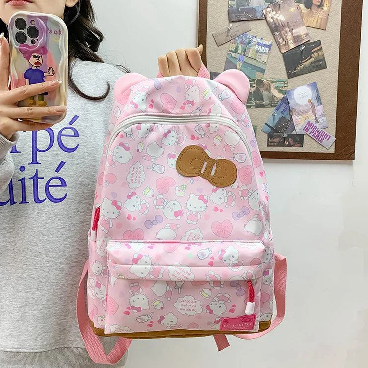 

Japanese homemade hello kitty sweet cute bow cute Cat's ears (Steamed cat-ear shaped bread) large capacity backpack