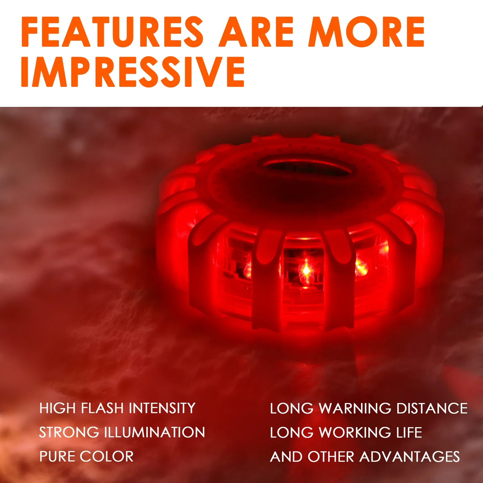 3pcs LED Road Flares Flashing Emergency Warning Light USB Rechargeable Help Flash Roadside Safety Disc Magnetic Flashing Base
