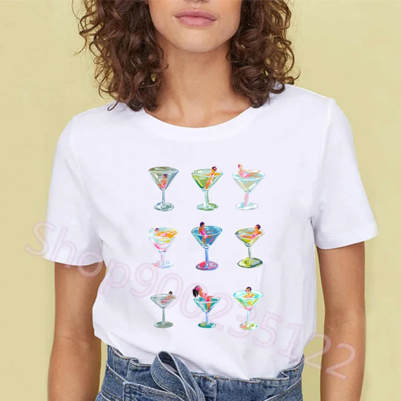 Martini Glass Tshirts Lady Short Sleeved T-shirt Female Print Sorry I'm Busy Gin Tshirts Summer Sweet Unisex Top Y2k T Shirt