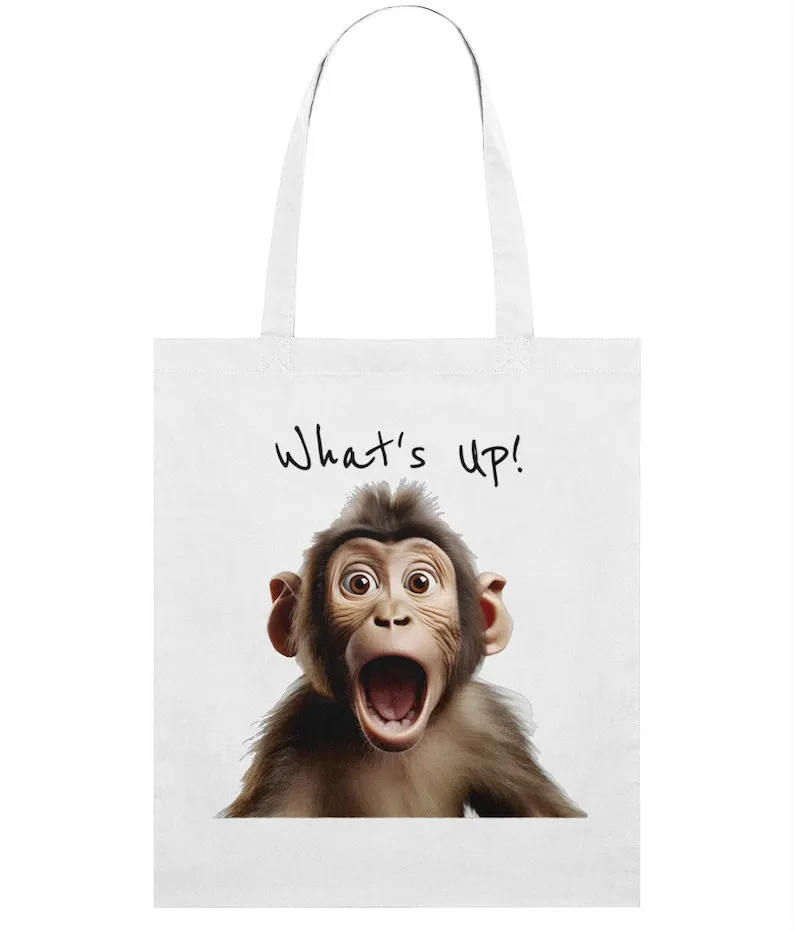 

Cotton Tote shoulder bag with monkey digital print and text come in different colorsperfect for shopping or as a gift for her or