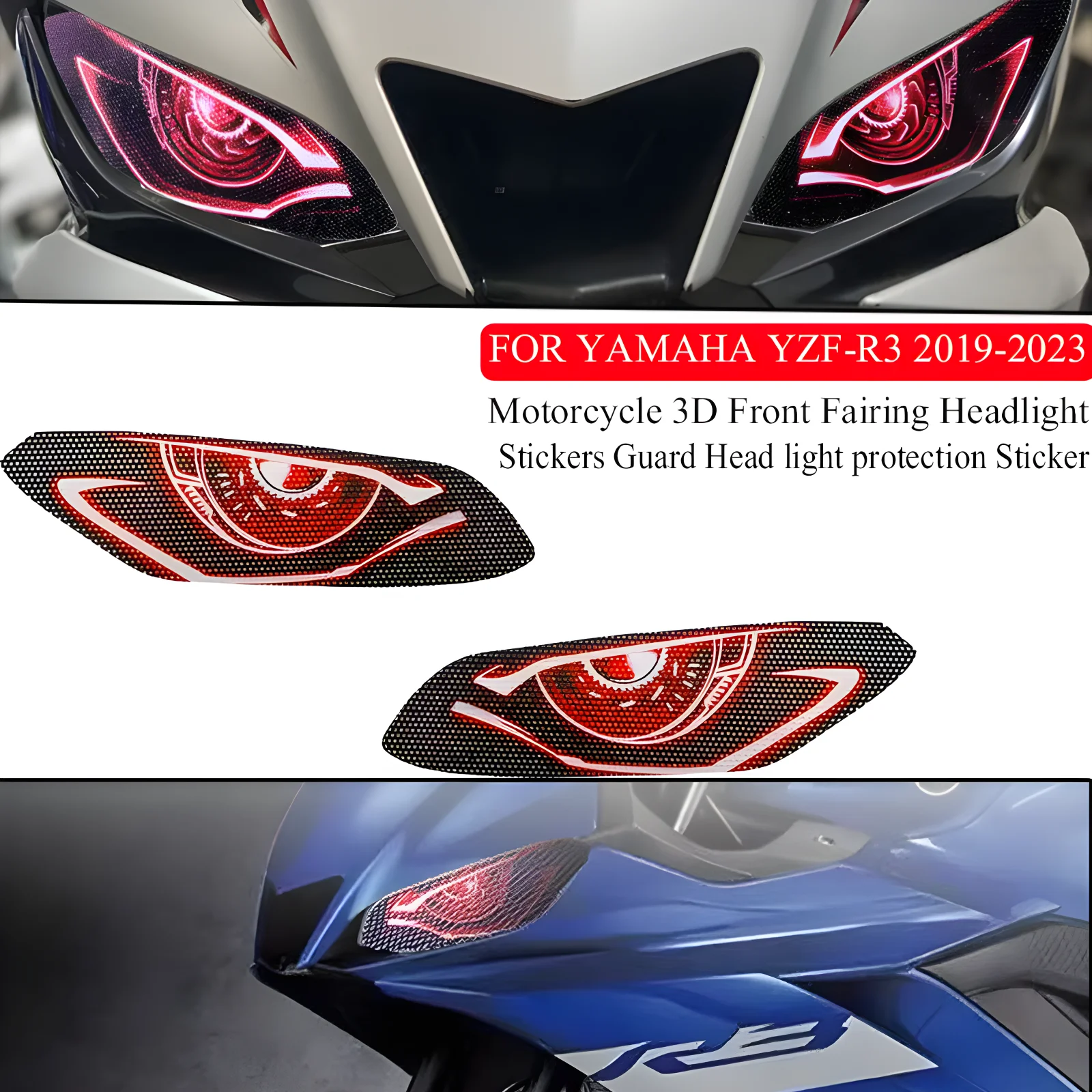 2023 For YAMAHA YZF-R3 YZFR3 YZF R3 2019-2022 Motorcycle 3D Front Fairing Headlight Stickers Guard Head light protection Sticker