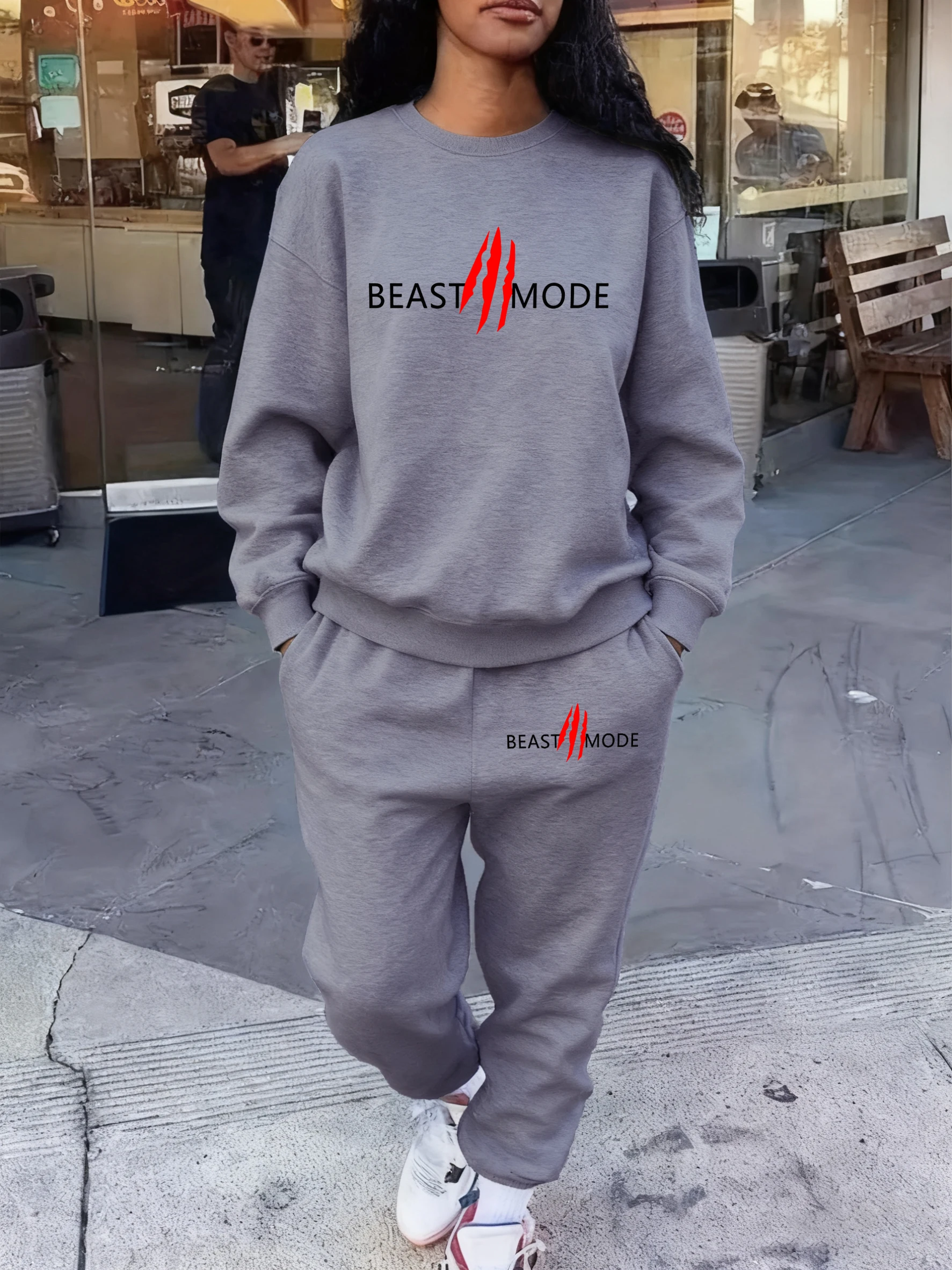 Migliore modalità Scratch accattivante stampa felpa Set donna autunno comodo pullover girocollo in pile vestiti pantaloni da jogging casual