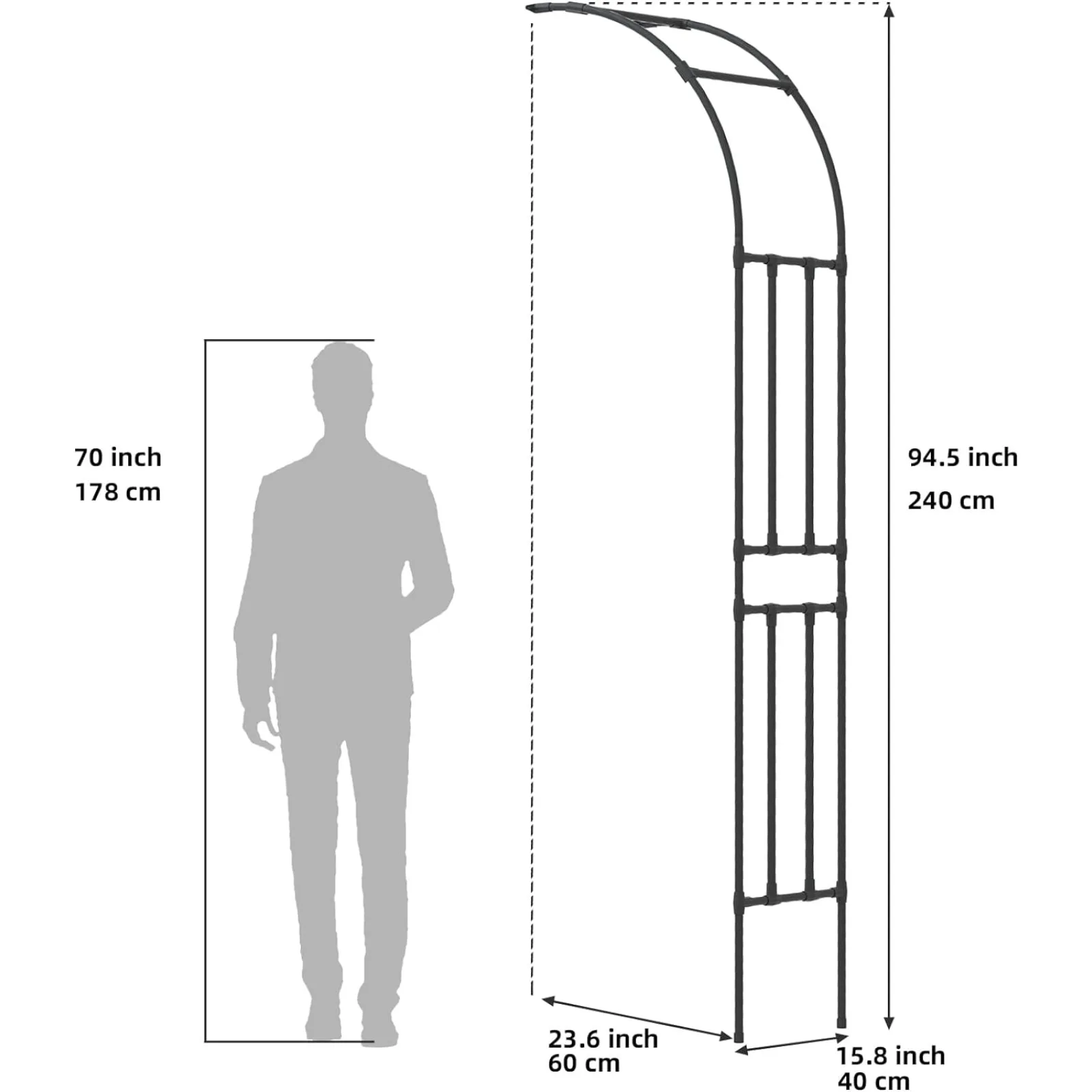 US Half Sided Arch Against The Wall Garden Arch Trellis - Iron Garden Arch Arbor Trellis for Climbing Plants Outdoor - Garden