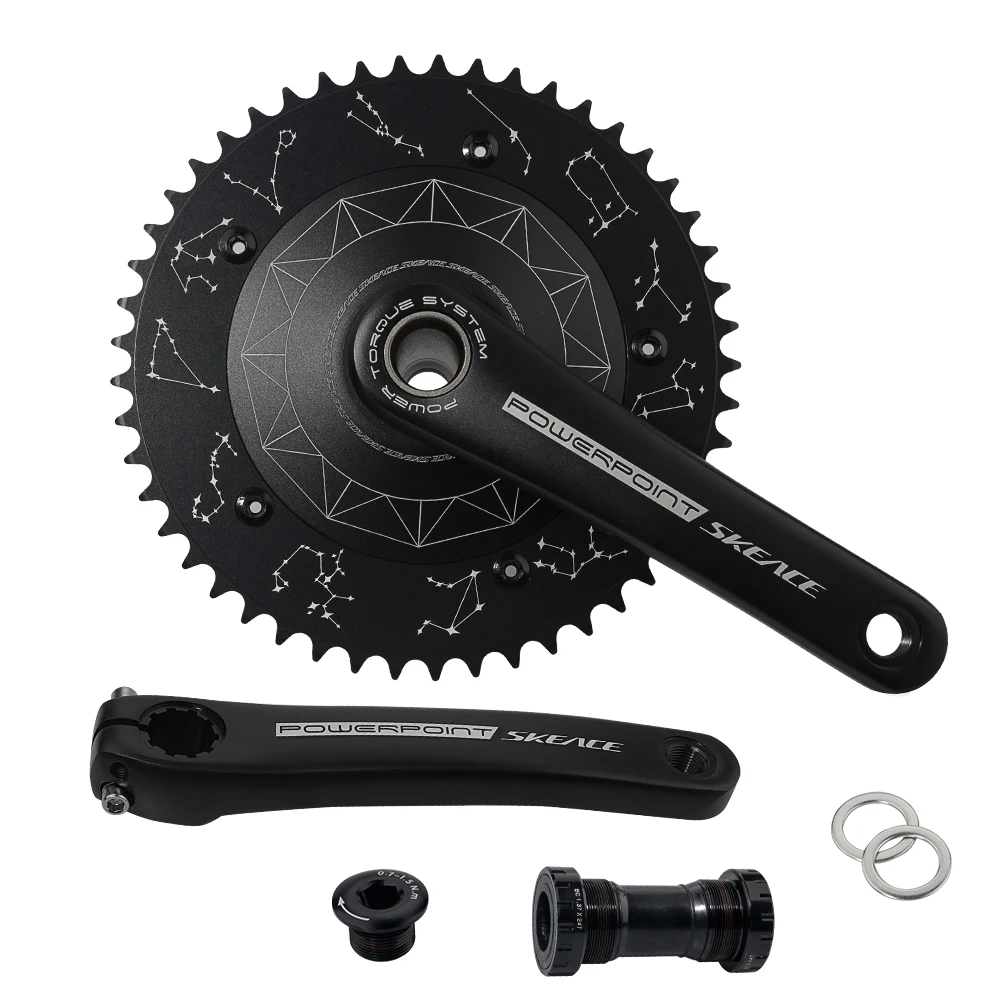 SKEACE Powerpoint Hollowtech crankstel, Fixie Crank, Single Speed Fixed Gear Bike, baanfietskettingwiel, 49T, 165 mm, 144BCD