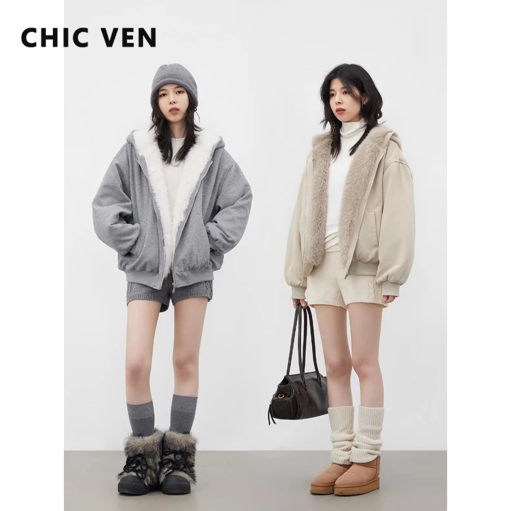 

Новая женская куртка CHIC VEN: свободный повседневный плюшевый свитер с капюшоном, теплая стеганая куртка для женщин, спортивная одежда, весна-осень 2026